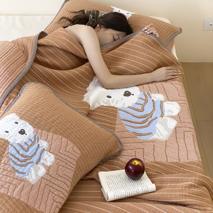 91家纺网 家纺一手货源 找家纺 麻依 2025新款软萌纱布床盖三件套（控价：229元） 西单小狗