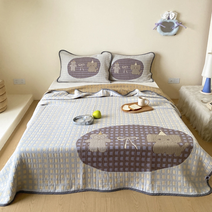 麻依 2025新款软萌纱布床盖三件套（控价：229元） 小熊小象