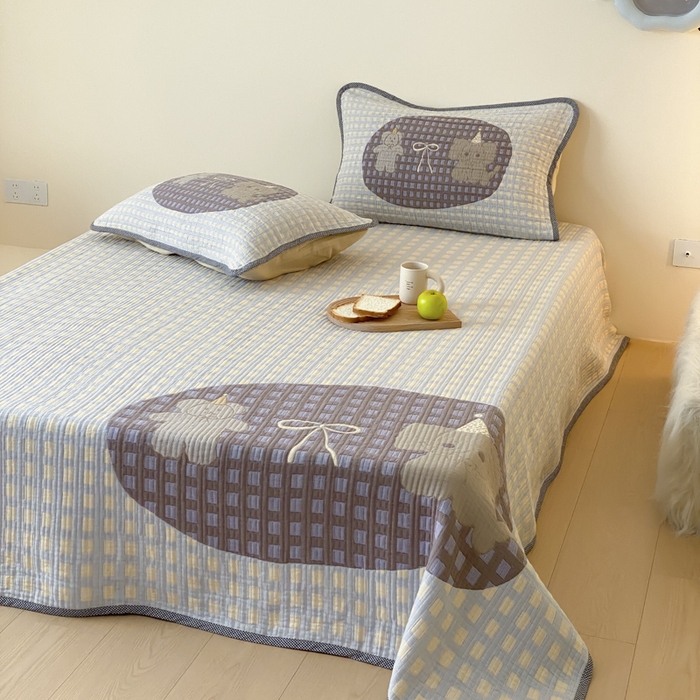 91家纺网 家纺一手货源 找家纺 麻依 2025新款软萌纱布床盖三件套（控价：229元） 小熊小象