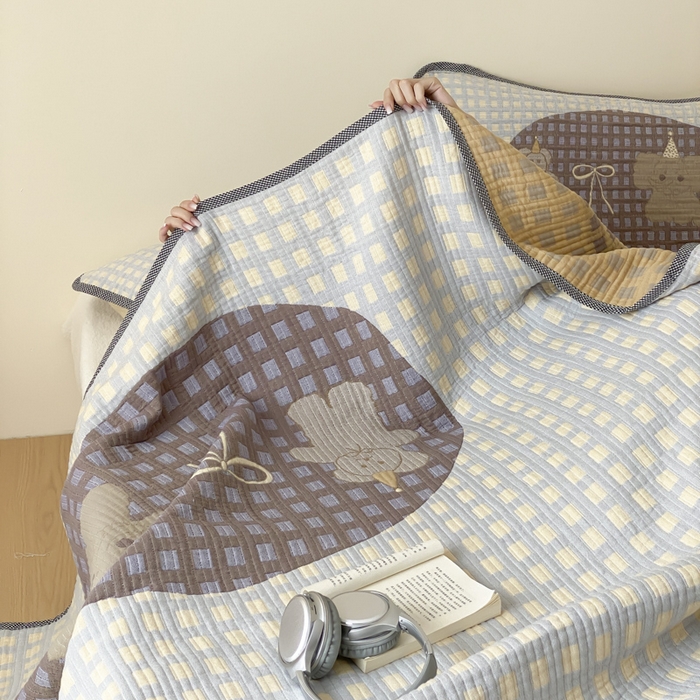 91家纺网 家纺一手货源 找家纺 麻依 2025新款软萌纱布床盖三件套（控价：229元） 小熊小象