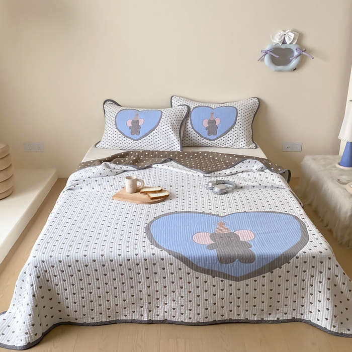 麻依 2025新款软萌纱布床盖三件套（控价：229元） 心心小象