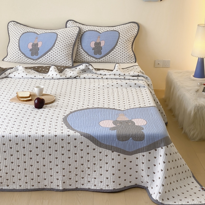 91家纺网 家纺一手货源 找家纺 麻依 2025新款软萌纱布床盖三件套（控价：229元） 心心小象
