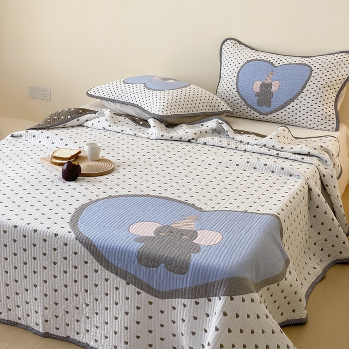 91家纺网 家纺一手货源 找家纺 麻依 2025新款软萌纱布床盖三件套（控价：229元） 心心小象