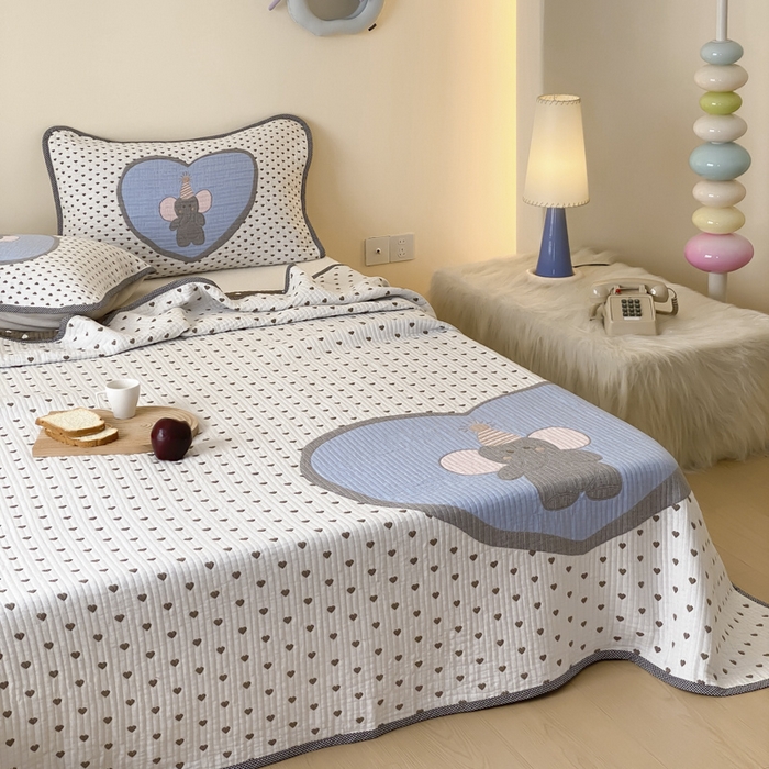 91家纺网 家纺一手货源 找家纺 麻依 2025新款软萌纱布床盖三件套（控价：229元） 心心小象