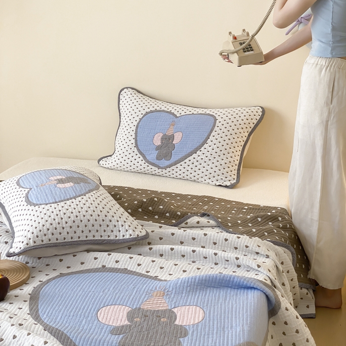 91家纺网 家纺一手货源 找家纺 麻依 2025新款软萌纱布床盖三件套（控价：229元） 心心小象