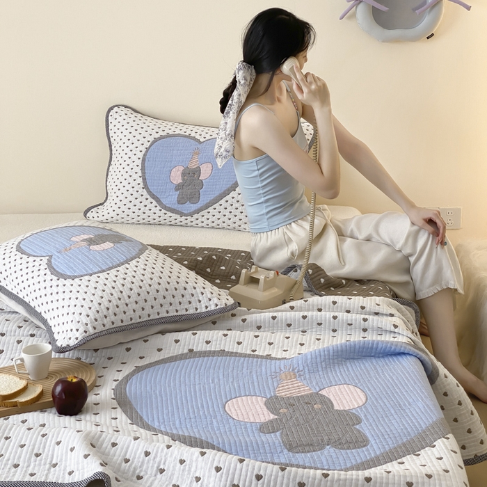 91家纺网 家纺一手货源 找家纺 麻依 2025新款软萌纱布床盖三件套（控价：229元） 心心小象