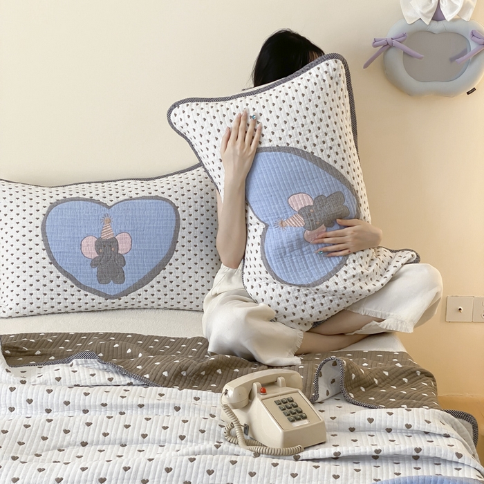 91家纺网 家纺一手货源 找家纺 麻依 2025新款软萌纱布床盖三件套（控价：229元） 心心小象