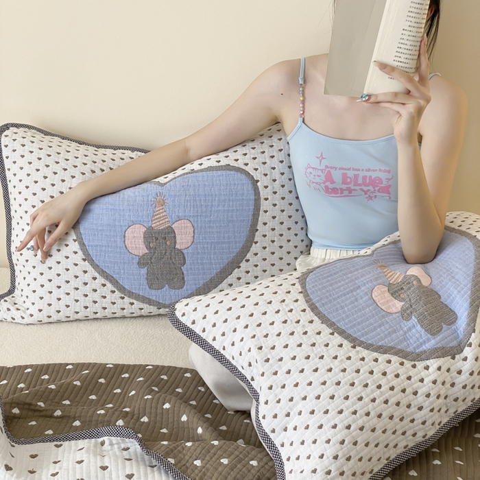 91家纺网 家纺一手货源 找家纺 麻依 2025新款软萌纱布床盖三件套（控价：229元） 心心小象