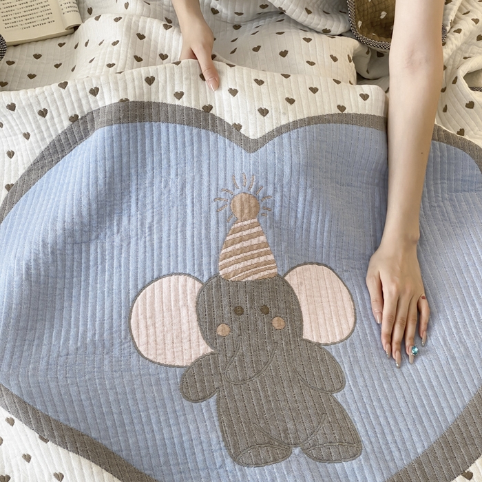 91家纺网 家纺一手货源 找家纺 麻依 2025新款软萌纱布床盖三件套（控价：229元） 心心小象