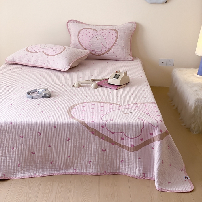 91家纺网 家纺一手货源 找家纺 麻依 2025新款软萌纱布床盖三件套（控价：229元） 新月兔