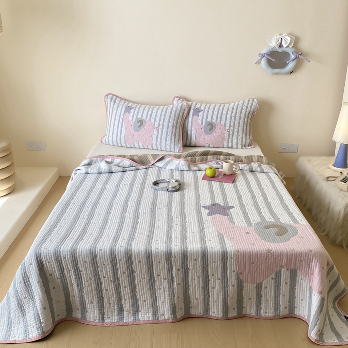 麻依 2025新款软萌纱布床盖三件套（控价：229元） 星星粉象