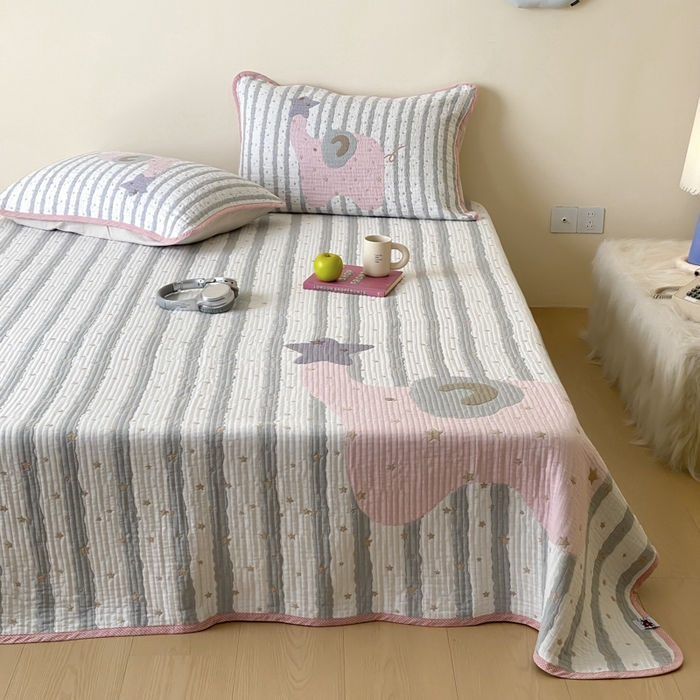 91家纺网 家纺一手货源 找家纺 麻依 2025新款软萌纱布床盖三件套（控价：229元） 星星粉象