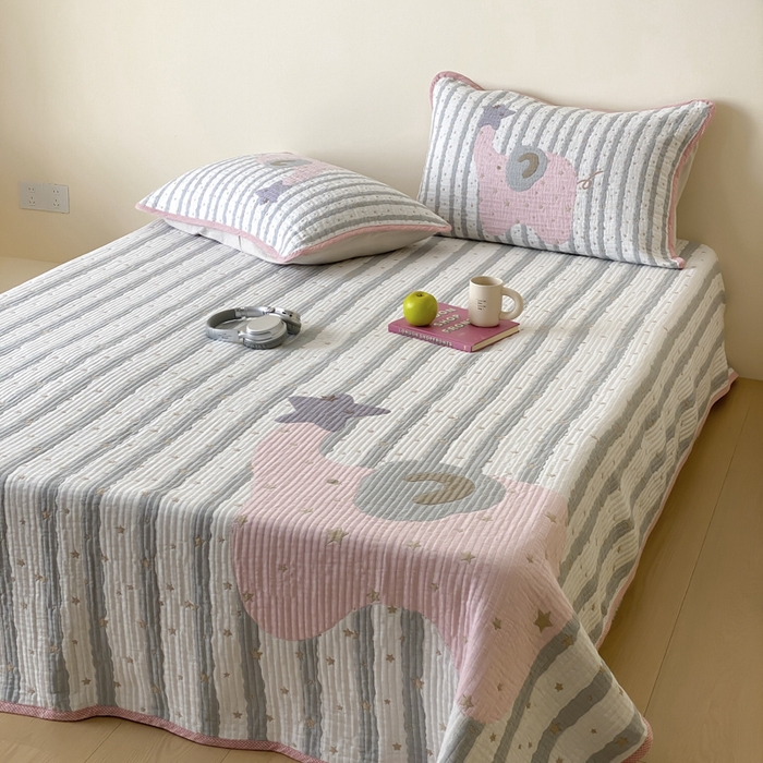 91家纺网 家纺一手货源 找家纺 麻依 2025新款软萌纱布床盖三件套（控价：229元） 星星粉象