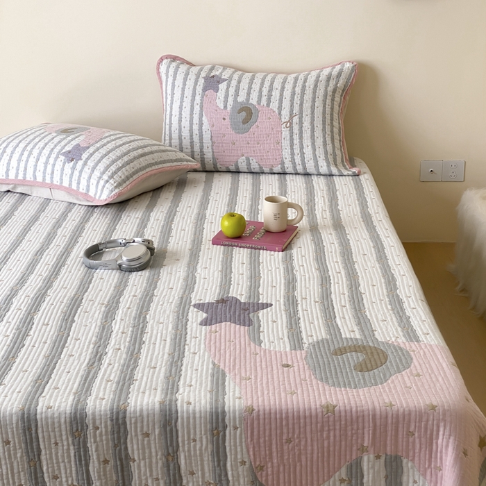 91家纺网 家纺一手货源 找家纺 麻依 2025新款软萌纱布床盖三件套（控价：229元） 星星粉象