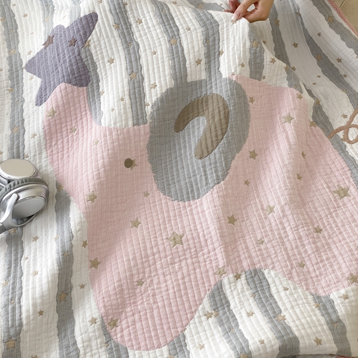 91家纺网 家纺一手货源 找家纺 麻依 2025新款软萌纱布床盖三件套（控价：229元） 星星粉象