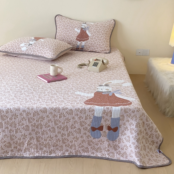 91家纺网 家纺一手货源 找家纺 麻依 2025新款软萌纱布床盖三件套（控价：229元） 许愿小兔