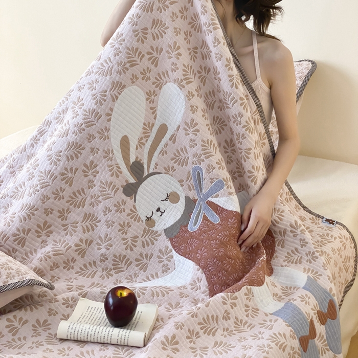 91家纺网 家纺一手货源 找家纺 麻依 2025新款软萌纱布床盖三件套（控价：229元） 许愿小兔