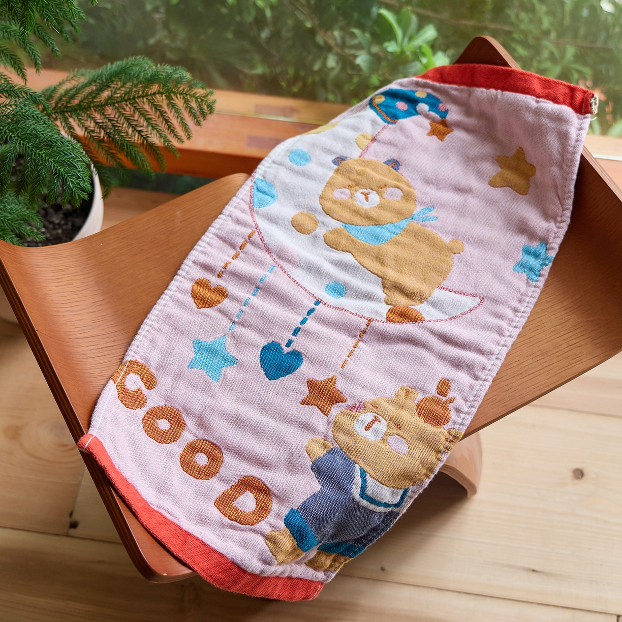 91家纺网 家纺一手货源 找家纺 沐瑟家纺 2025新款全棉纱布儿童卡通小毛巾 晚安熊 25*50cm/条