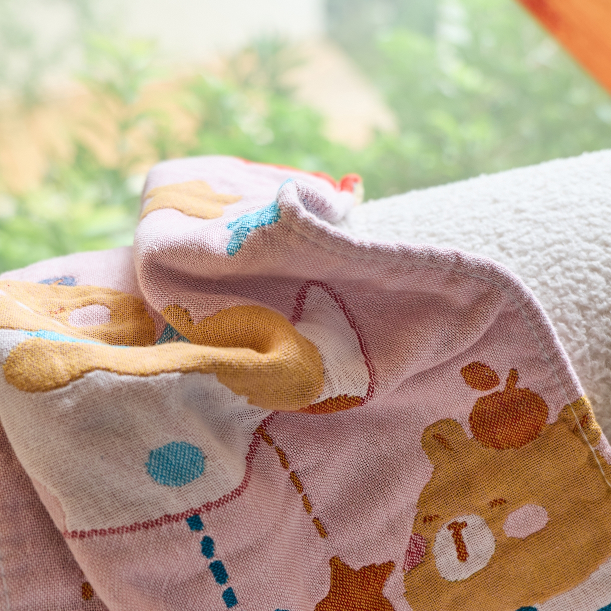 91家纺网 家纺一手货源 找家纺 沐瑟家纺 2025新款全棉纱布儿童卡通小毛巾 晚安熊 25*50cm/条