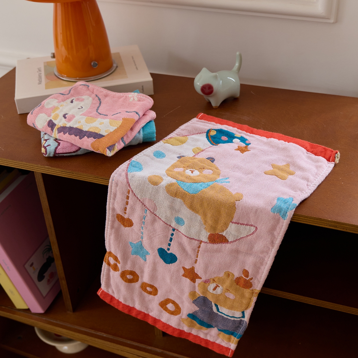 91家纺网 家纺一手货源 找家纺 沐瑟家纺 2025新款全棉纱布儿童卡通小毛巾 晚安熊 25*50cm/条