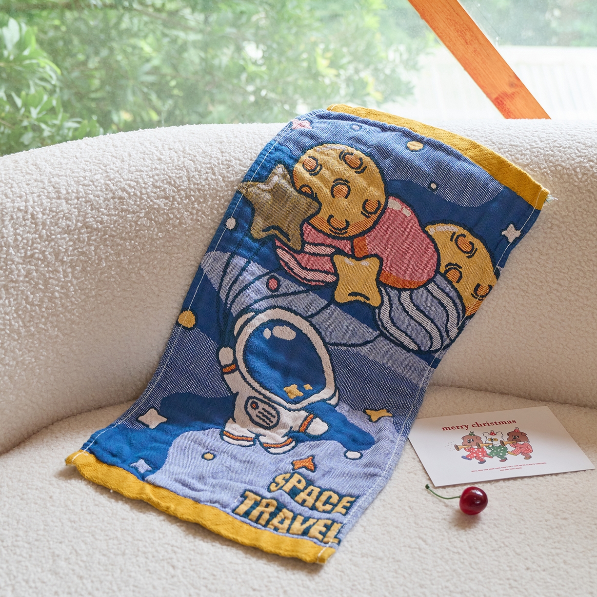 91家纺网 家纺一手货源 找家纺 沐瑟家纺 2025新款全棉纱布儿童卡通小毛巾 宇航员 25*50cm/条