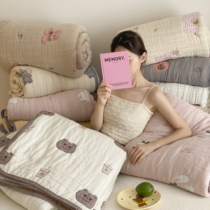 91家纺网 家纺一手货源 找家纺 麻依 2025新款十层纱布软萌泡芙被被子春秋被子被芯 组合图