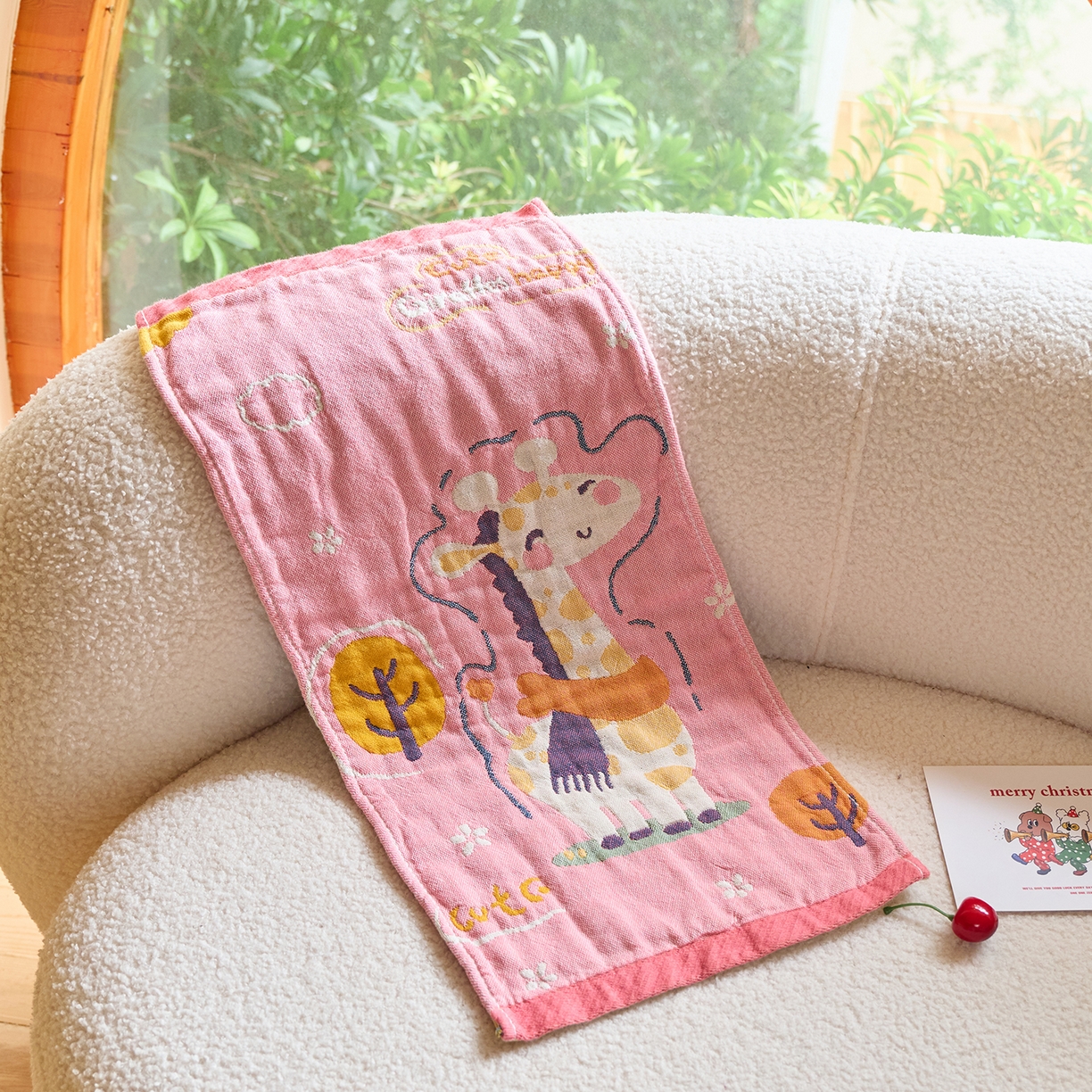 91家纺网 家纺一手货源 找家纺 沐瑟家纺 2025新款全棉纱布儿童卡通小毛巾 长颈鹿 25*50cm/条