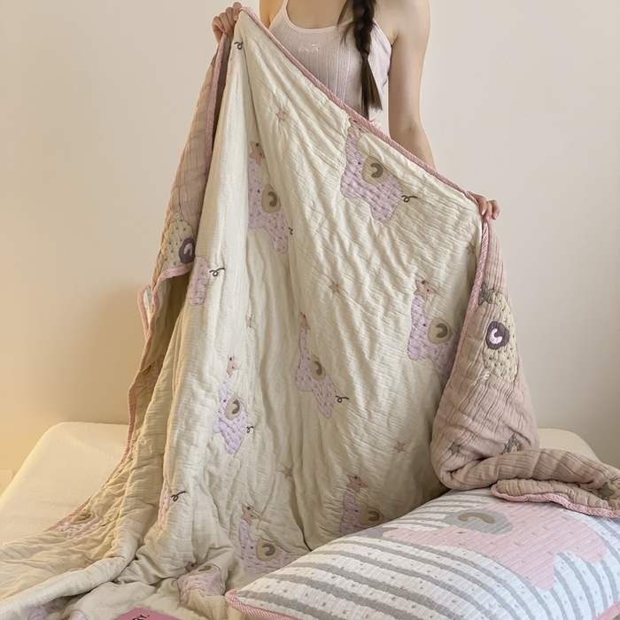 91家纺网 家纺一手货源 找家纺 麻依 2025新款十层纱布软萌泡芙被被子春秋被子被芯 星星粉象