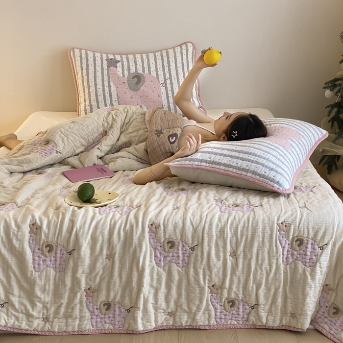 91家纺网 家纺一手货源 找家纺 麻依 2025新款十层纱布软萌泡芙被被子春秋被子被芯 星星粉象