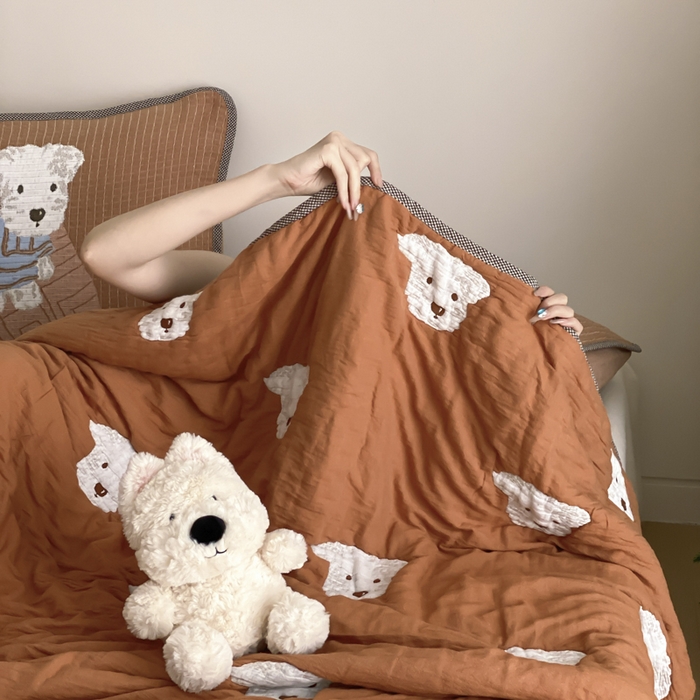 91家纺网 家纺一手货源 找家纺 麻依 2025新款十层纱布软萌泡芙被被子春秋被子被芯 西单小狗