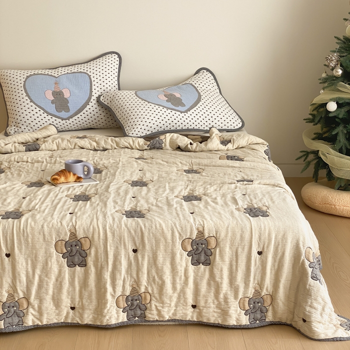 91家纺网 家纺一手货源 找家纺 麻依 2025新款十层纱布软萌泡芙被被子春秋被子被芯 心心小象