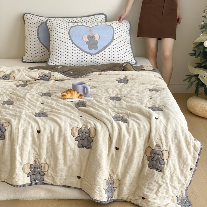 91家纺网 家纺一手货源 找家纺 麻依 2025新款十层纱布软萌泡芙被被子春秋被子被芯 心心小象