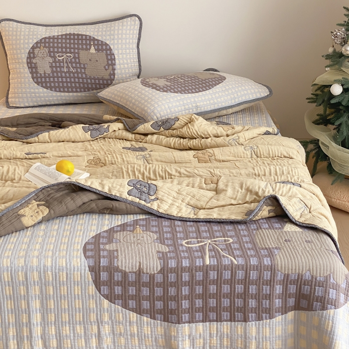 91家纺网 家纺一手货源 找家纺 麻依 2025新款十层纱布软萌泡芙被被子春秋被子被芯 小熊小象