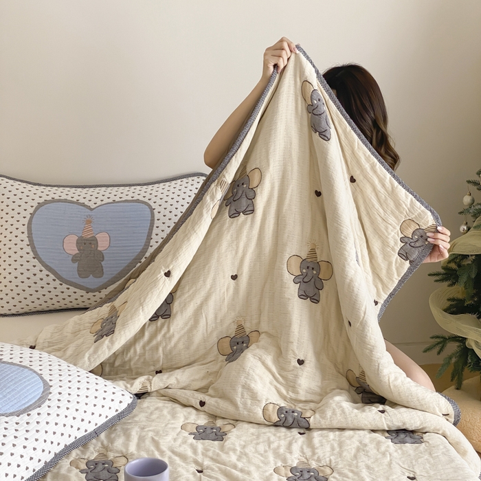 91家纺网 家纺一手货源 找家纺 麻依 2025新款十层纱布软萌泡芙被被子春秋被子被芯 心心小象