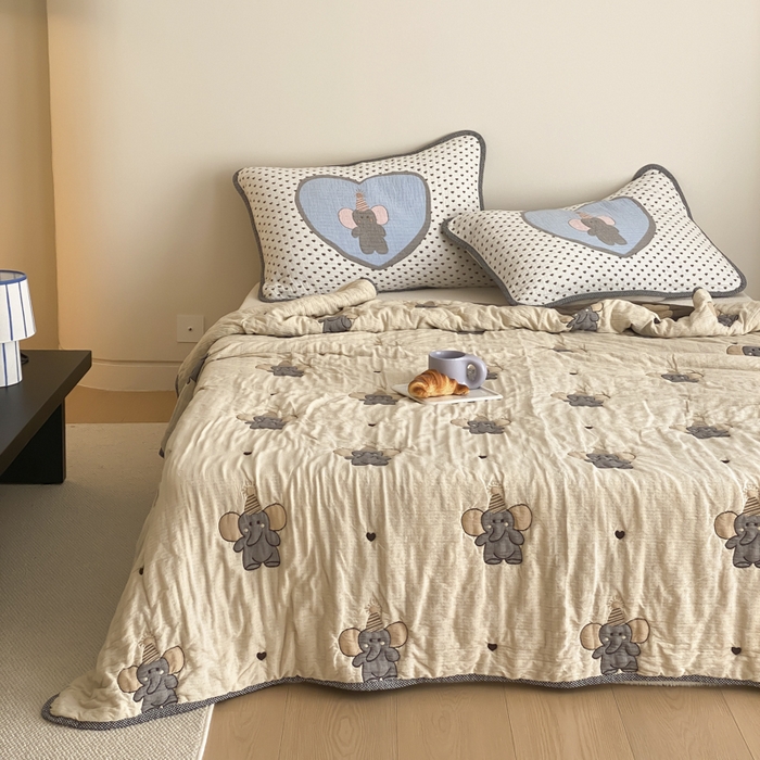 91家纺网 家纺一手货源 找家纺 麻依 2025新款十层纱布软萌泡芙被被子春秋被子被芯 心心小象