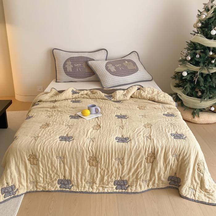 麻依 2025新款十层纱布软萌泡芙被被子春秋被子被芯 小熊小象