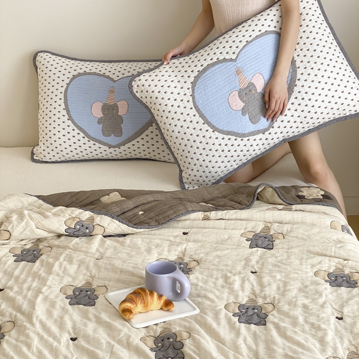 91家纺网 家纺一手货源 找家纺 麻依 2025新款十层纱布软萌泡芙被被子春秋被子被芯 心心小象