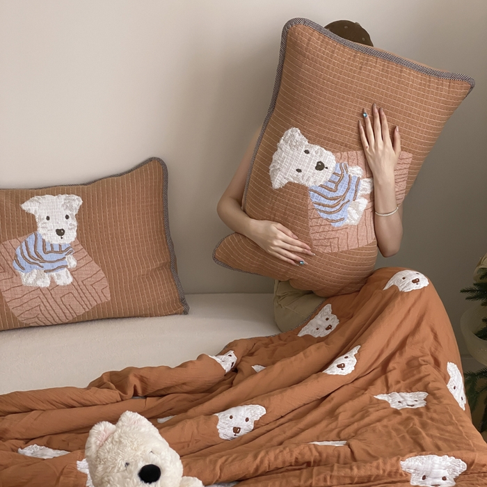 91家纺网 家纺一手货源 找家纺 麻依 2025新款十层纱布软萌泡芙被被子春秋被子被芯 西单小狗