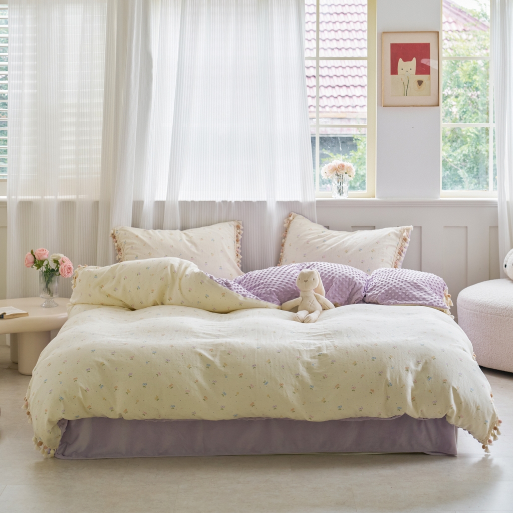 91家纺网 家纺一手货源 找家纺 （总）洋铭区（原狠狠爱） 2025秋冬彩球双层纱+豆豆绒四件套系列