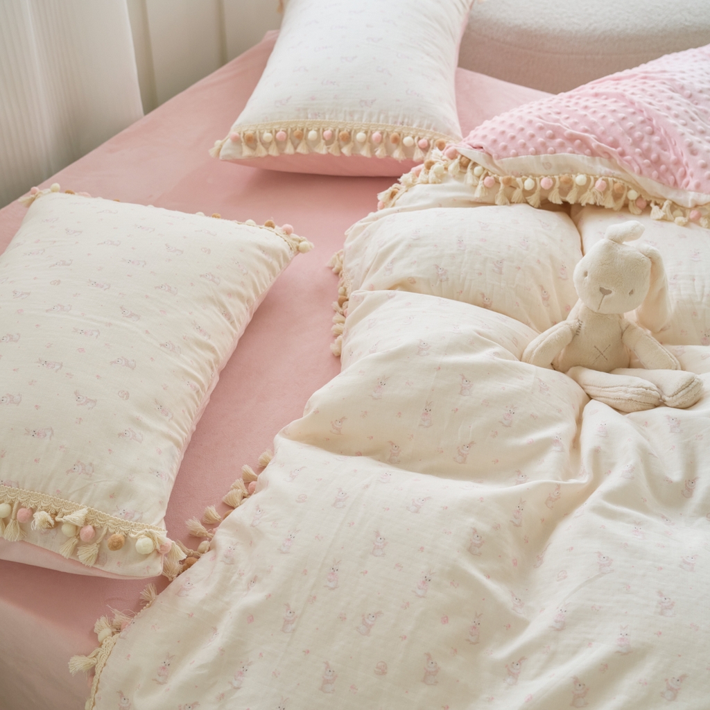 91家纺网 家纺一手货源 找家纺 （总）洋铭区（原狠狠爱） 2025秋冬彩球双层纱+豆豆绒四件套系列