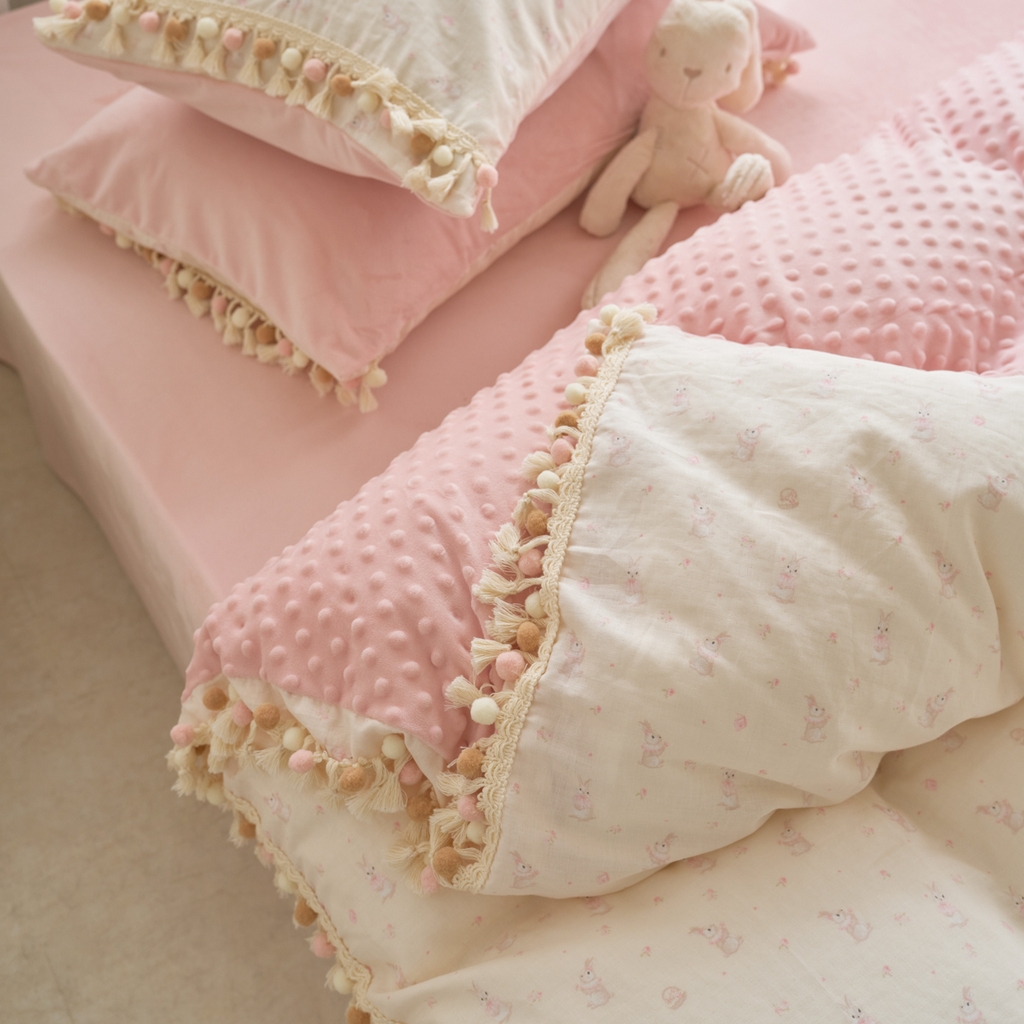 91家纺网 家纺一手货源 找家纺 （总）洋铭区（原狠狠爱） 2025秋冬彩球双层纱+豆豆绒四件套系列