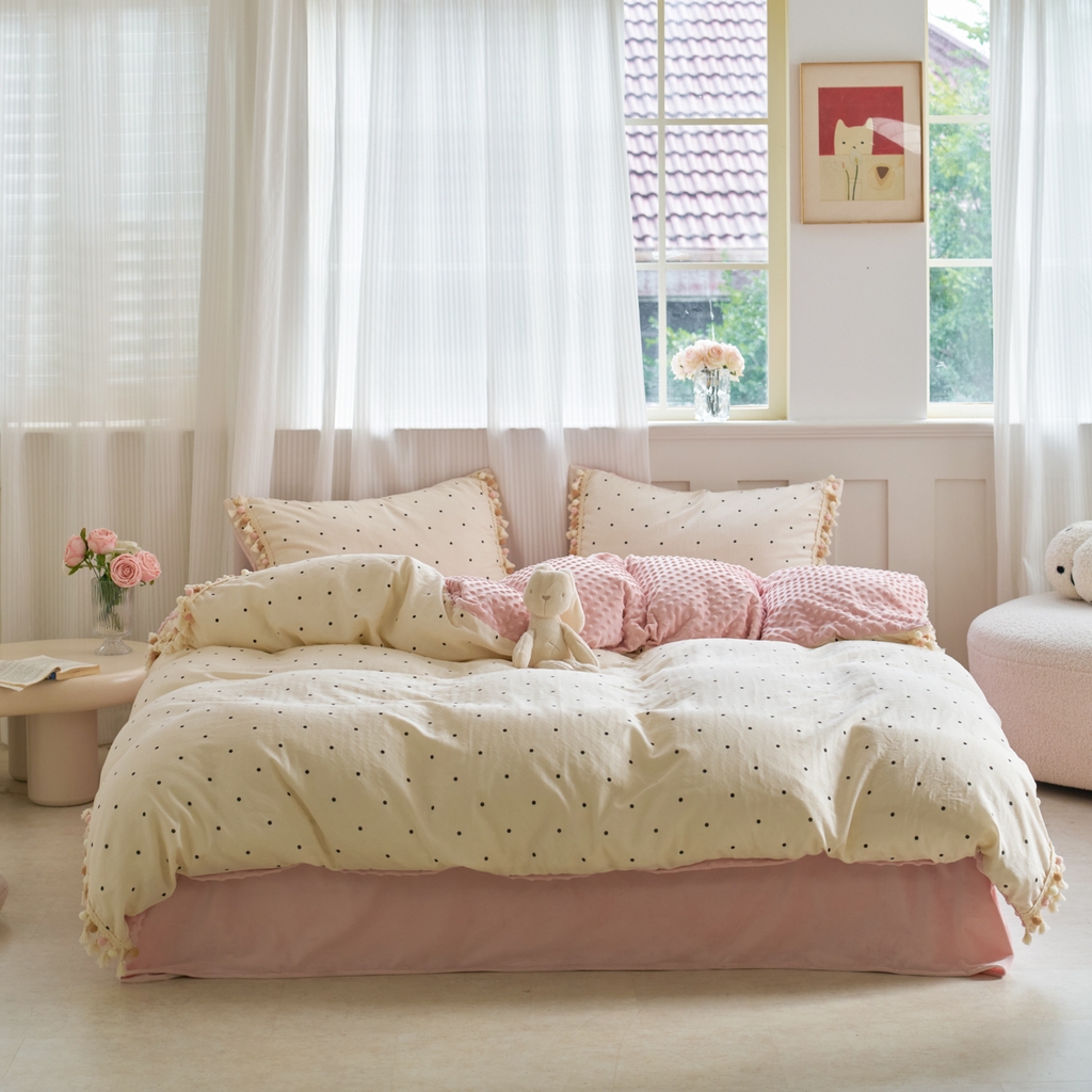 91家纺网 家纺一手货源 找家纺 （总）洋铭区（原狠狠爱） 2025秋冬彩球双层纱+豆豆绒四件套系列