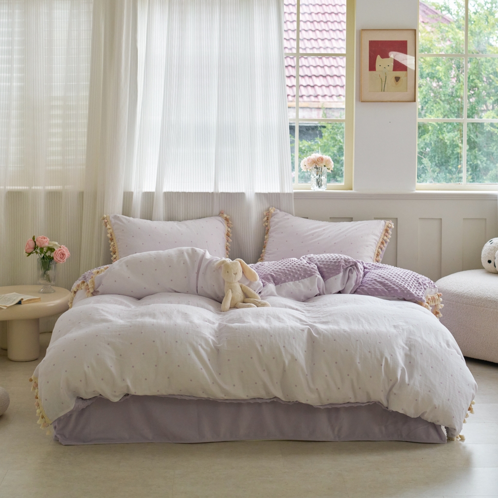 91家纺网 家纺一手货源 找家纺 （总）洋铭区（原狠狠爱） 2025秋冬彩球双层纱+豆豆绒四件套系列