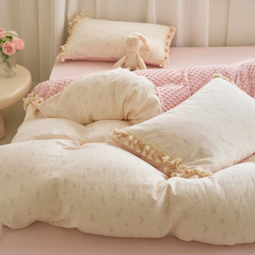 91家纺网 家纺一手货源 找家纺 （总）洋铭区（原狠狠爱） 2025秋冬彩球双层纱+豆豆绒四件套系列