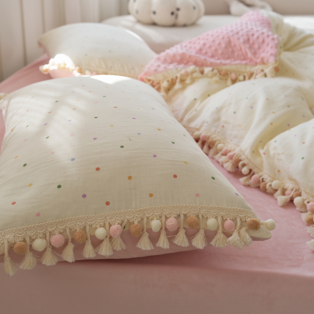 91家纺网 家纺一手货源 找家纺 洋铭区（原狠狠爱） 2025秋冬彩球双层纱+豆豆绒四件套系列 小米彩点