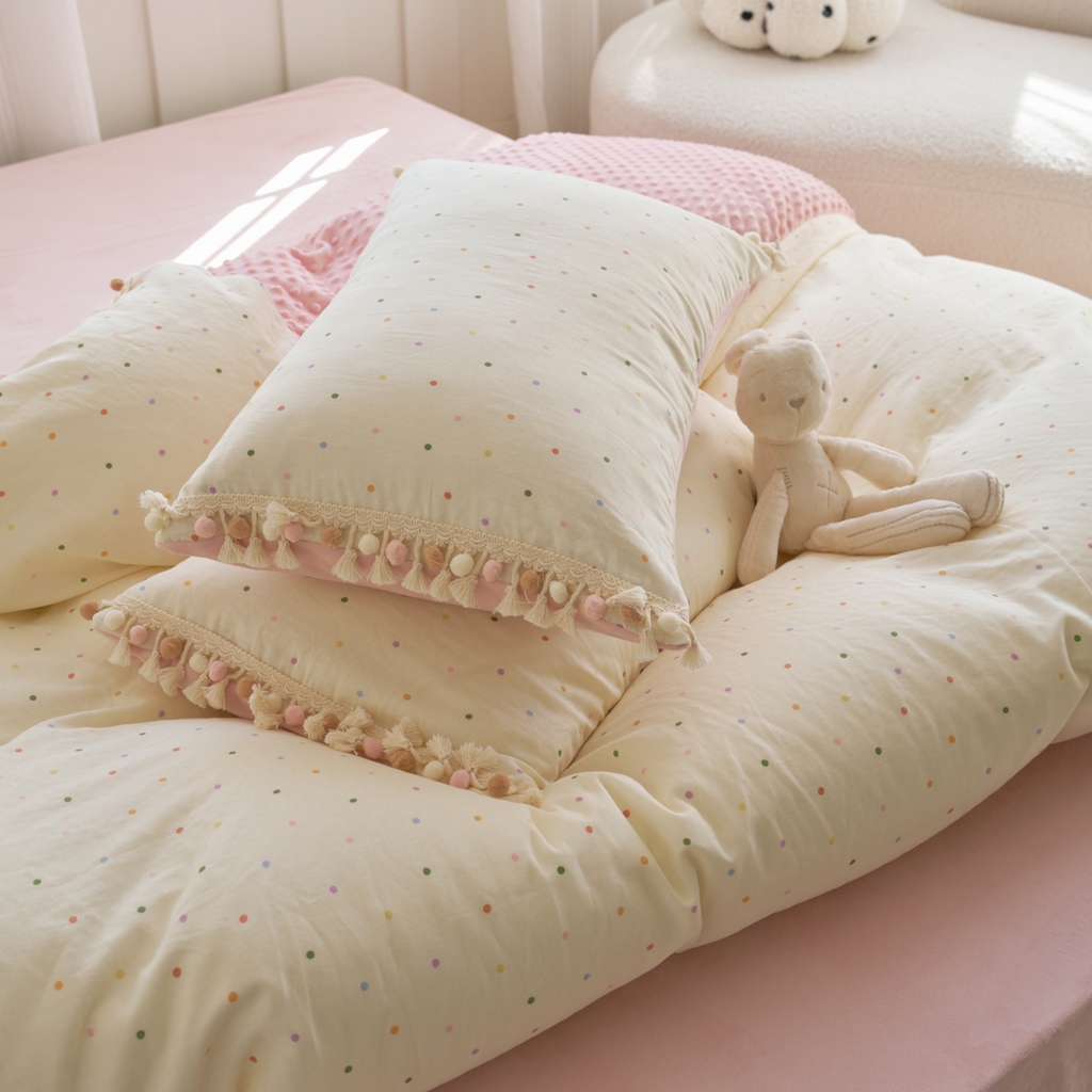 91家纺网 家纺一手货源 找家纺 洋铭区（原狠狠爱） 2025秋冬彩球双层纱+豆豆绒四件套系列 小米彩点