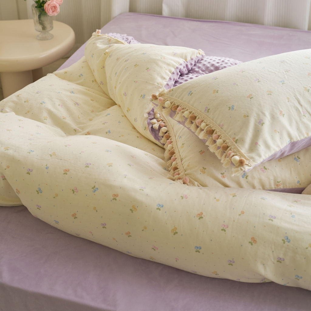 91家纺网 家纺一手货源 找家纺 洋铭区（原狠狠爱） 2025秋冬彩球双层纱+豆豆绒四件套系列 果酱樱桃