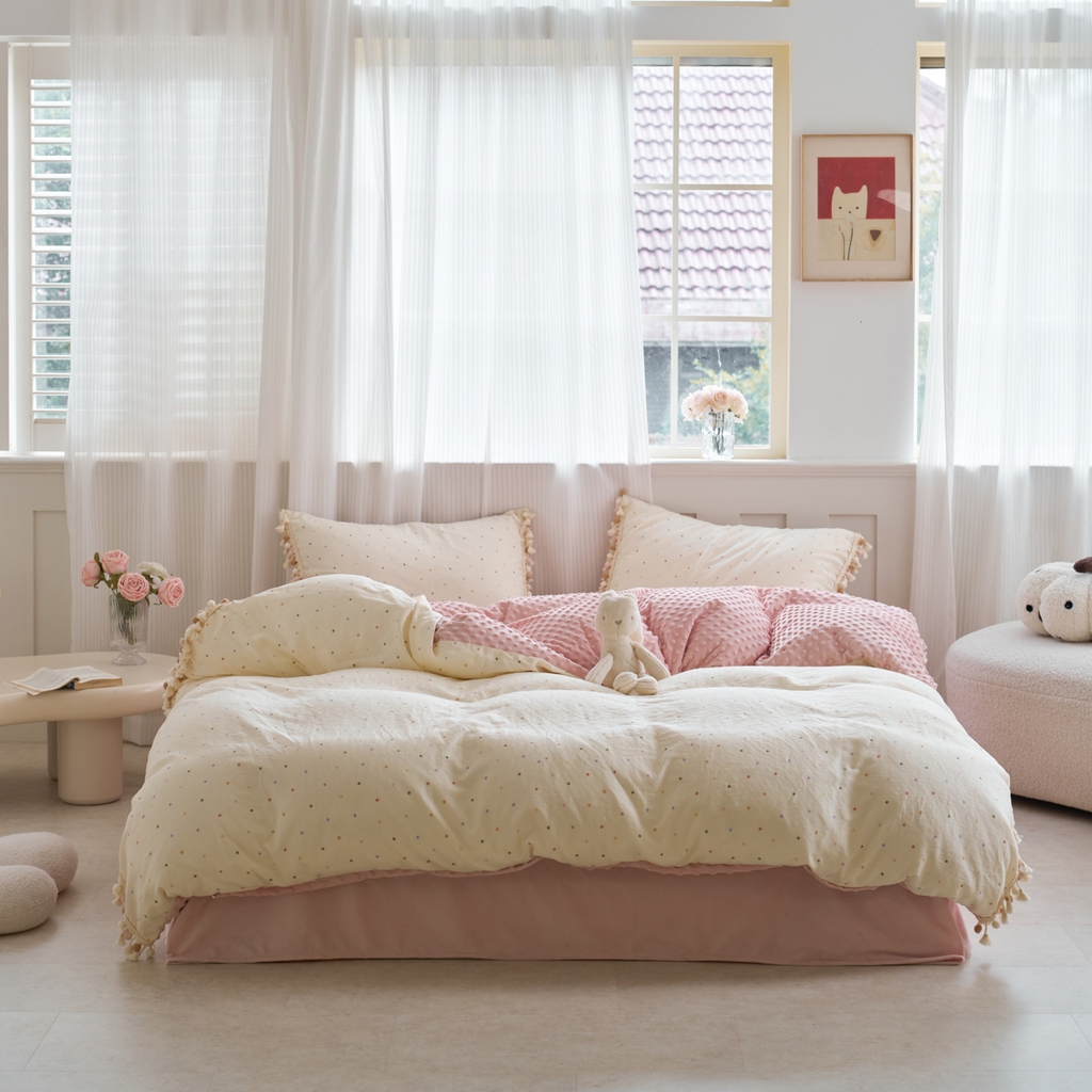 洋铭区（原狠狠爱） 2025秋冬彩球双层纱+豆豆绒四件套系列 小米彩点