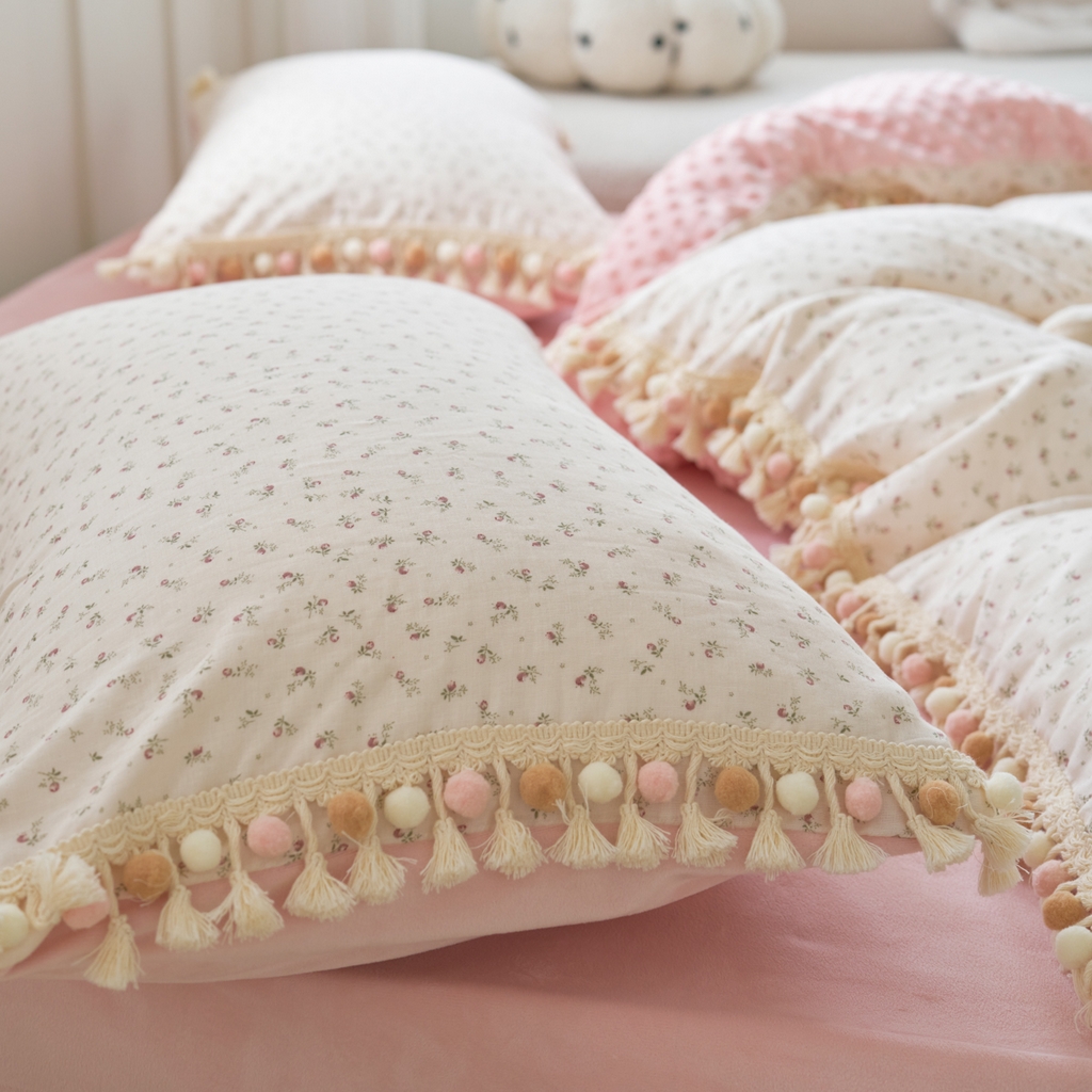 91家纺网 家纺一手货源 找家纺 洋铭区（原狠狠爱） 2025秋冬彩球双层纱+豆豆绒四件套系列 琉璃樱花