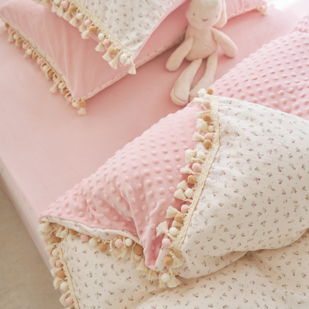 91家纺网 家纺一手货源 找家纺 洋铭区（原狠狠爱） 2025秋冬彩球双层纱+豆豆绒四件套系列 琉璃樱花